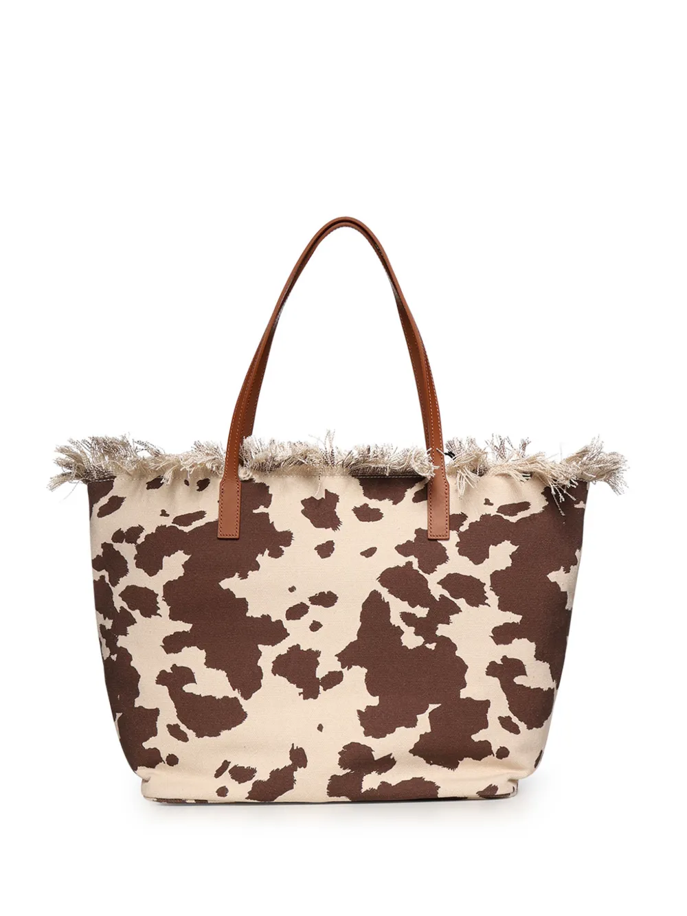 MC2 Saint Barth Katoenen shopper met franje en koe-print Beige