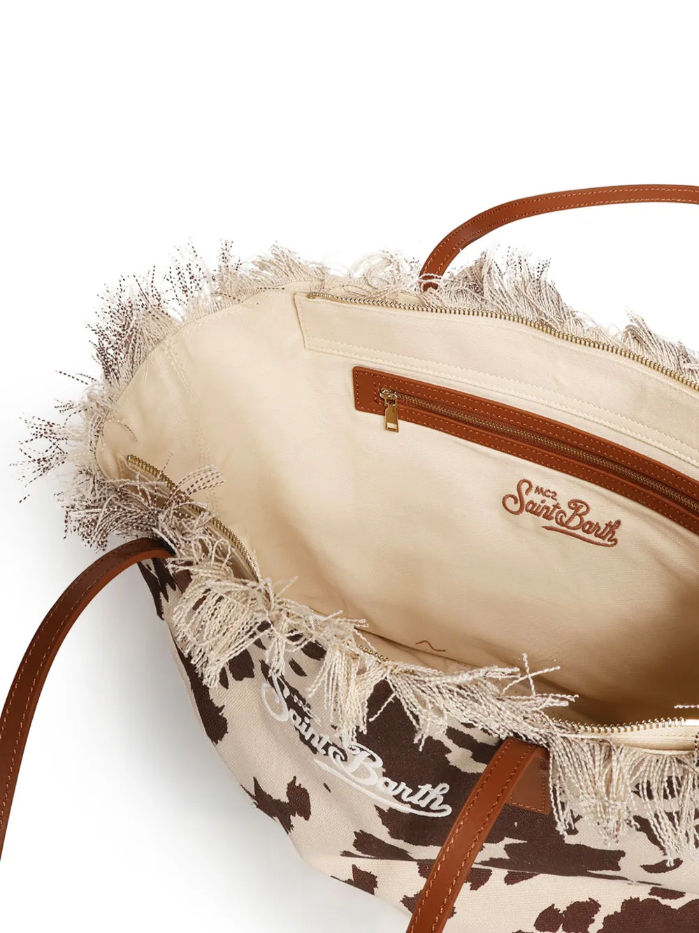 MC2 Saint Barth Katoenen shopper met franje en koe-print Beige