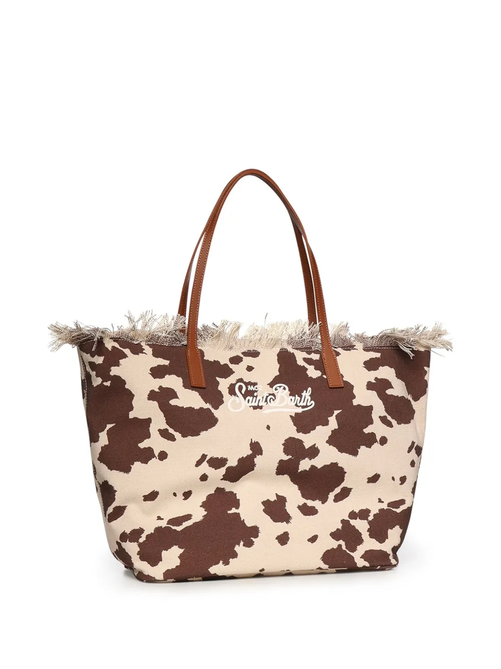 MC2 Saint Barth Katoenen shopper met franje en koe-print Beige