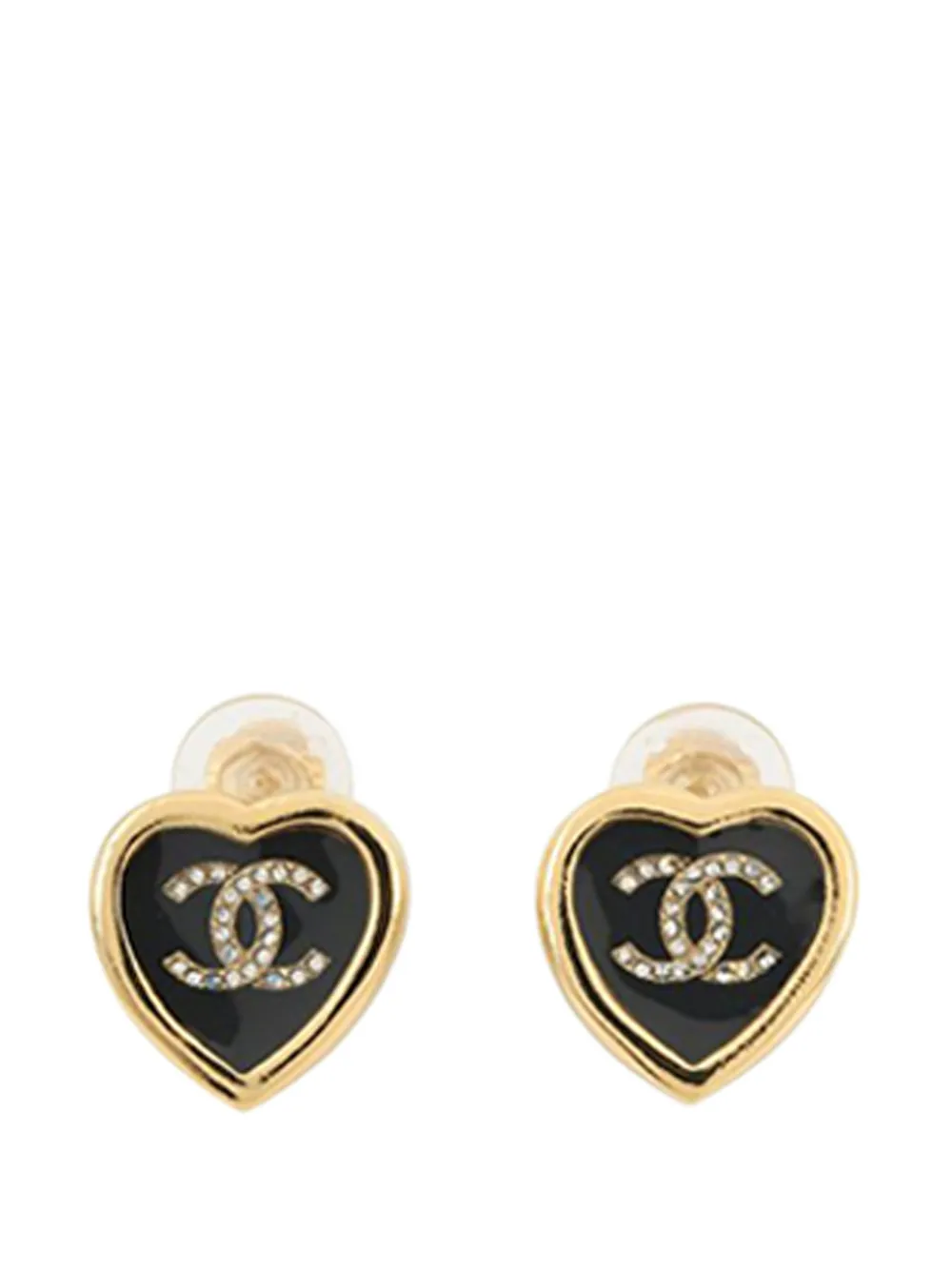 CHANEL Pre-Owned 2025 CC Gold Plated Rhinestone Heart Clip On Earrings costume earrings - Nero