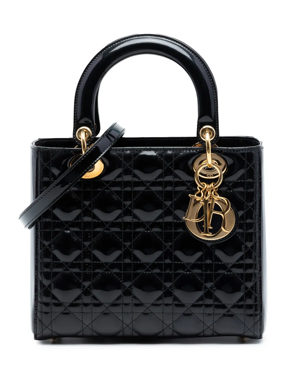 Christian Dior Pre-Owned 2015 Medium Patent Cannage Lady Dior satchel - Nero