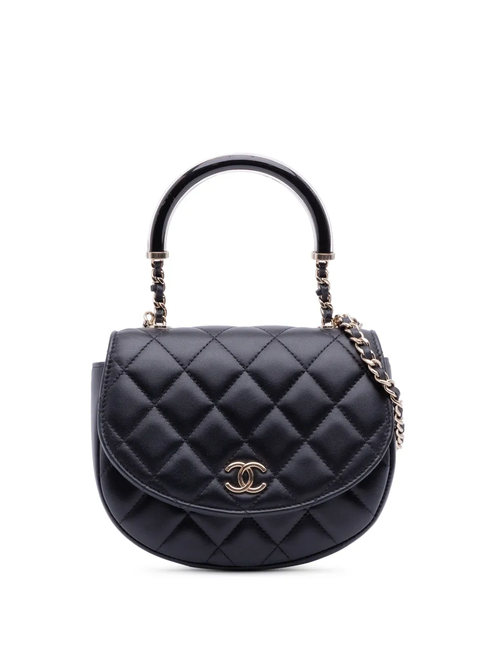 CHANEL Pre-Owned 2021-2025 CC Quilted Lambskin Half Moon Top Handle Flap satchel - Nero
