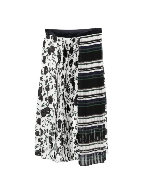 Sacai Mix-print Pleated Midi Skirt in Blue