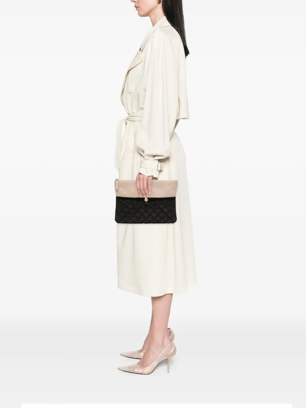  Chanel Pre-owned Bolso De Mano Pearl O Case Mediano De Piel De Becerro Metalizada Y Piel De Borrego Con Diseño Acolchado 2016-2017 - Marrón 