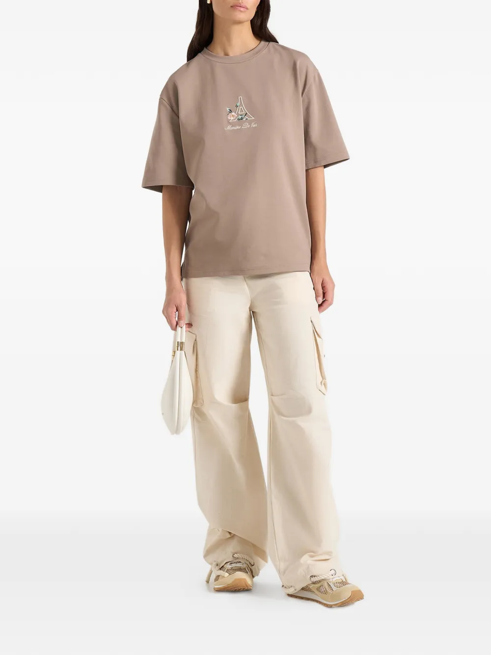 Manière De Voir TS008 katoenen T-shirt met bloemen Eiffel Beige