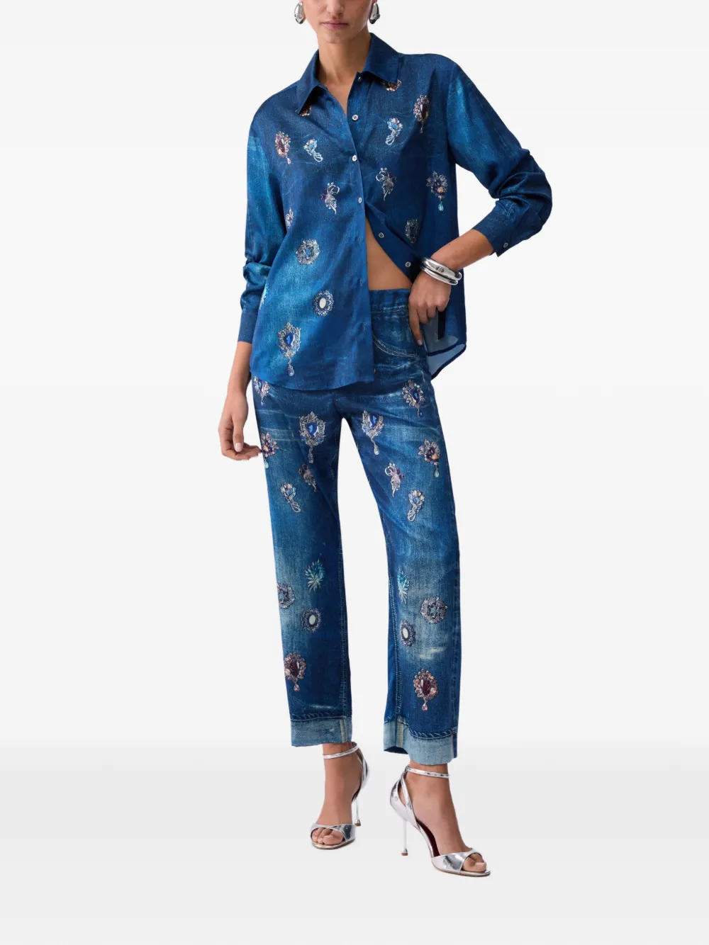 LIU JO Straight broek met digitale print Blauw