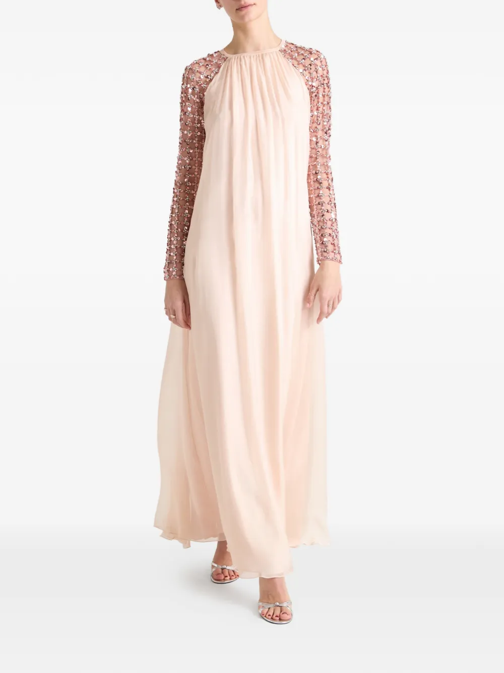 Temperley London Angelli Lattice maxi-jurk met pailletten Beige