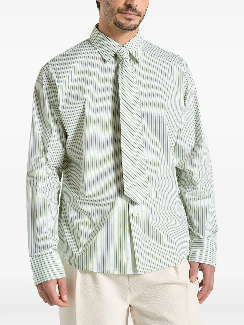 Manière De Voir Dylan pinstripe detachable-tie shirt - Verde