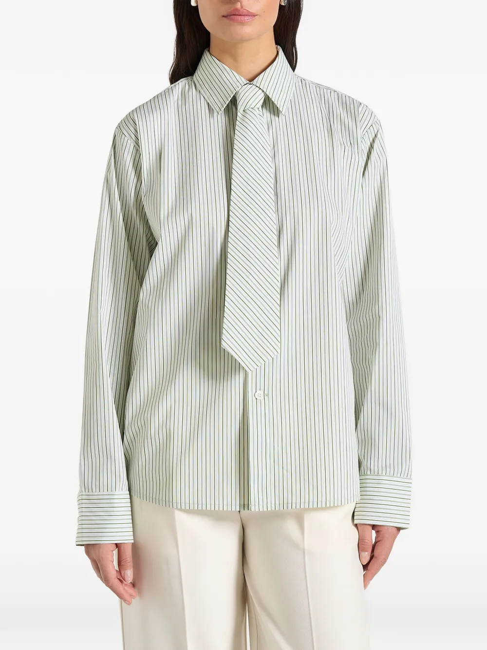 Dylan Pinstripe Detachable-Tie Shirt