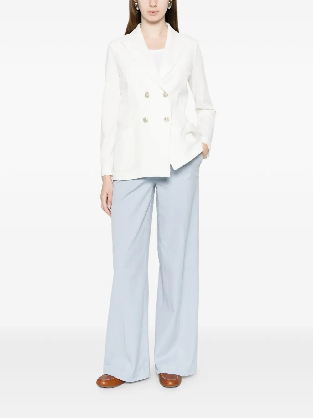  Via Masini 80 Pressed Crease Palazzo Pants - Blue 