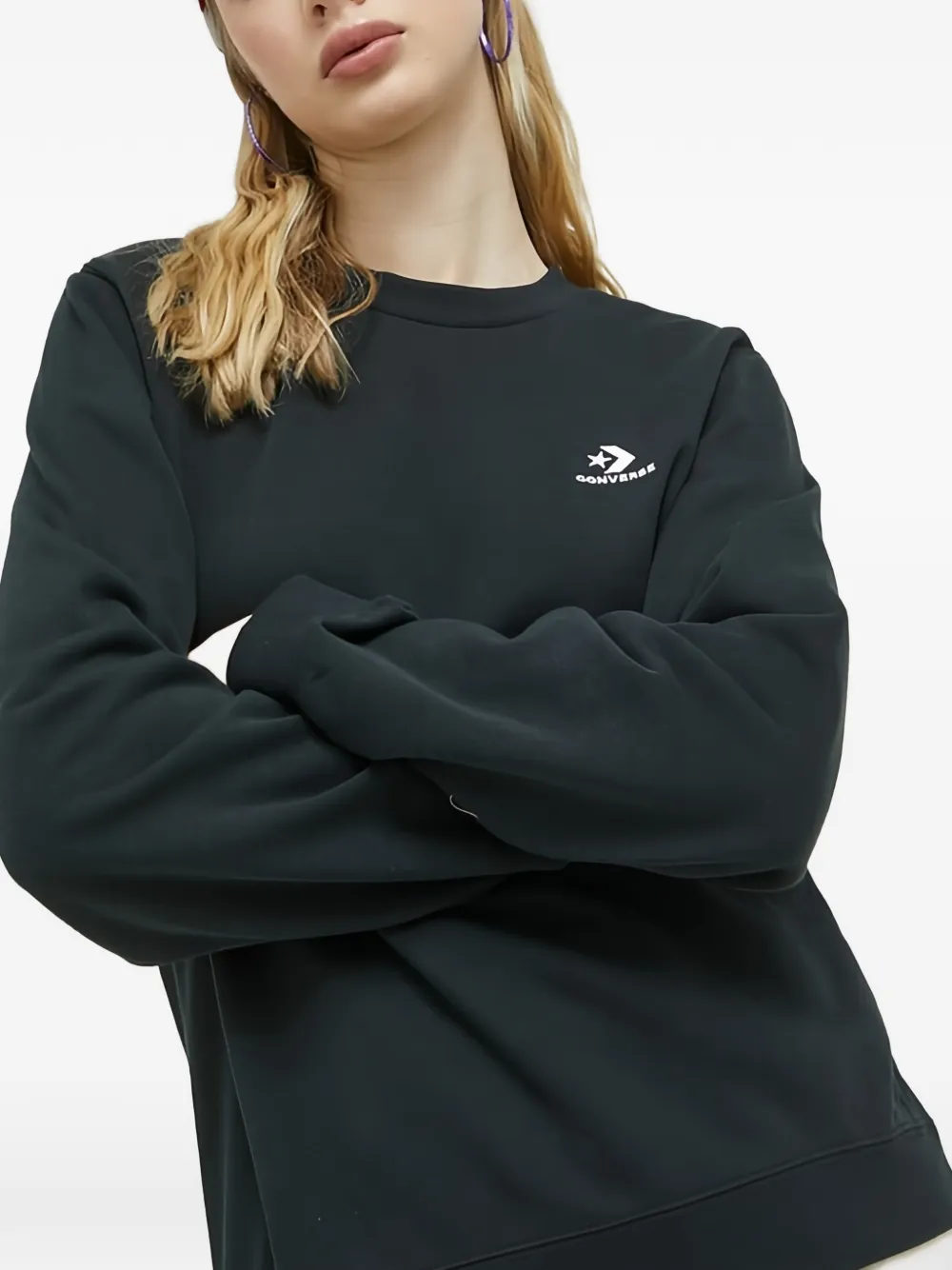 Converse Go-To sweater met logodetail en ronde hals Zwart