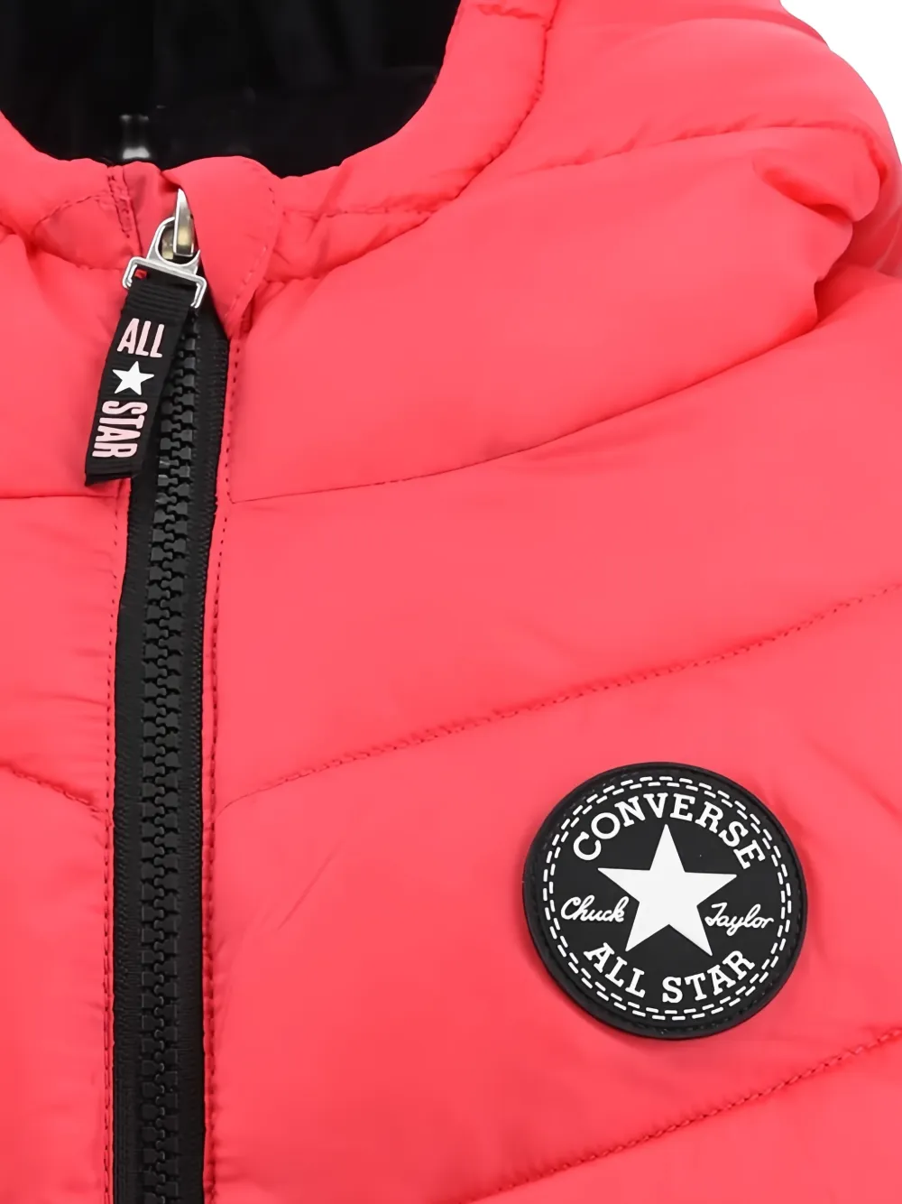 Converse Solid Hooded Logo Puffer Jacket In Red