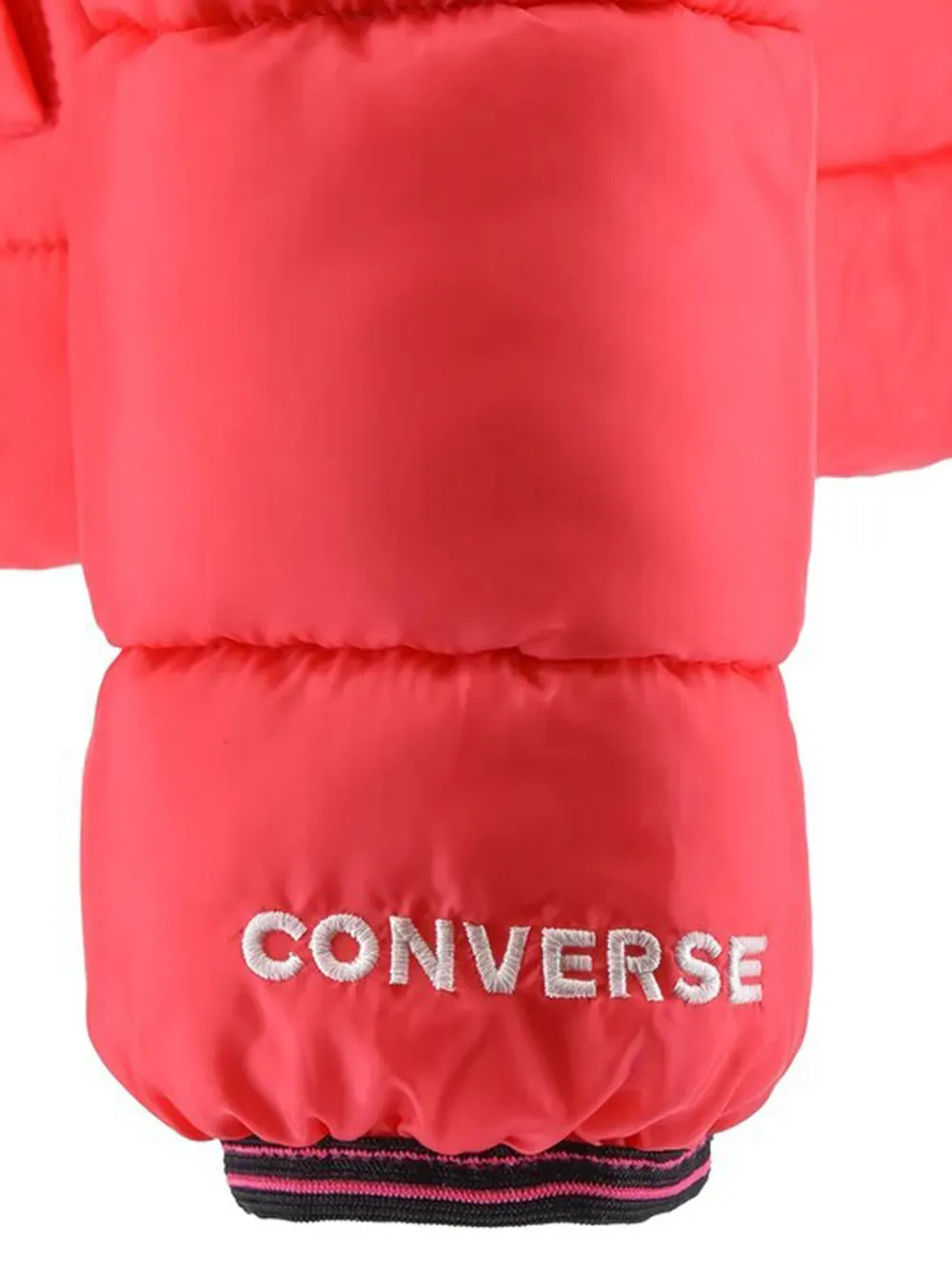 Converse Solid Hooded Logo Puffer Jacket In Red