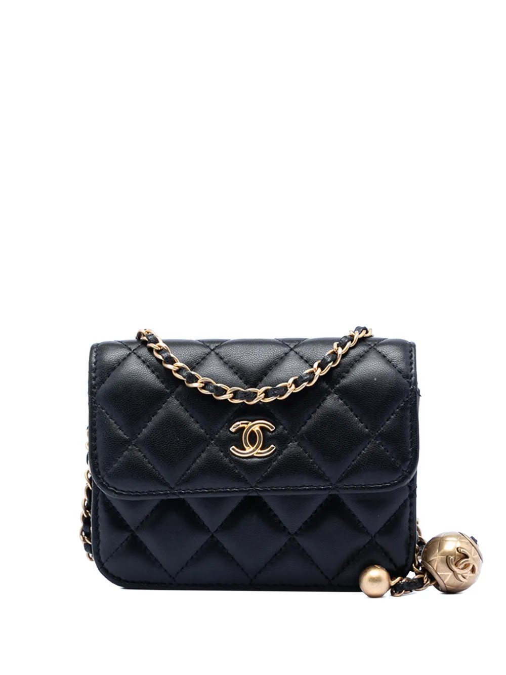 CHANEL Pre-Owned 2020 Mini Lambskin Pearl Crush Clutch with Chain crossbody bag - Nero