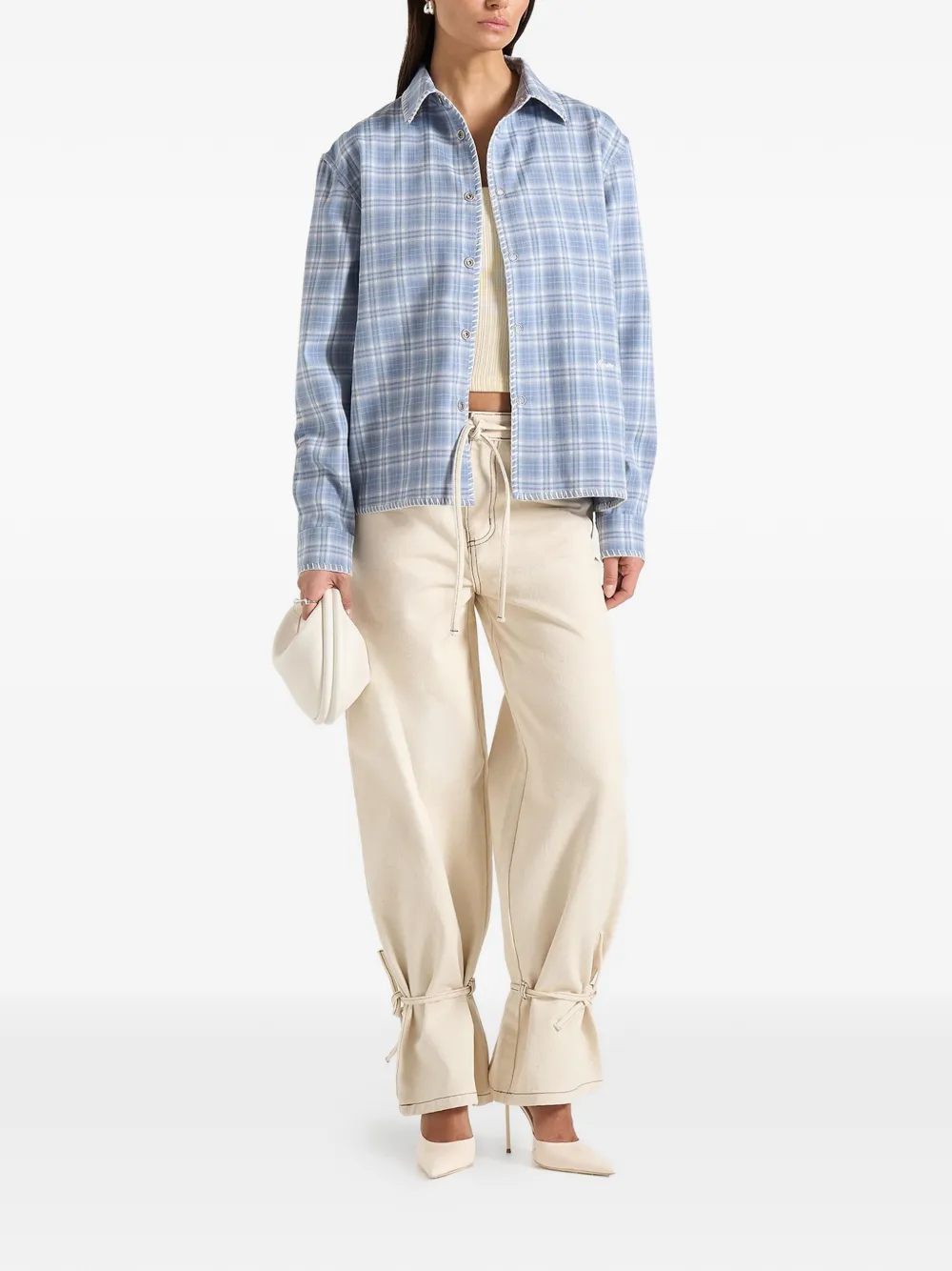 Manière De Voir Blake geruit shirt met stiksels Blauw