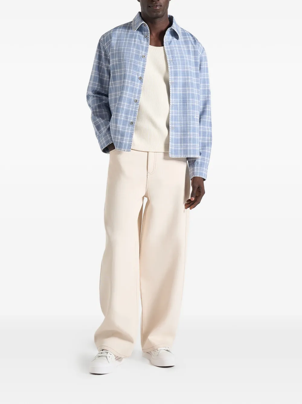 Manière De Voir Blake geruit shirt met stiksels Blauw