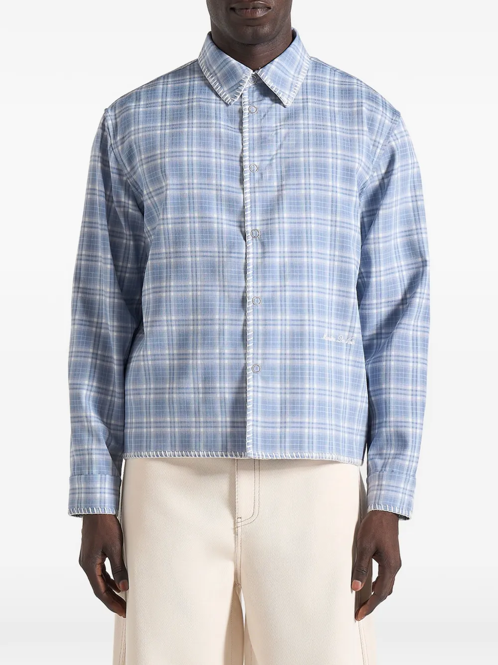 Manière De Voir Blake checked whipstitch shirt - Blu
