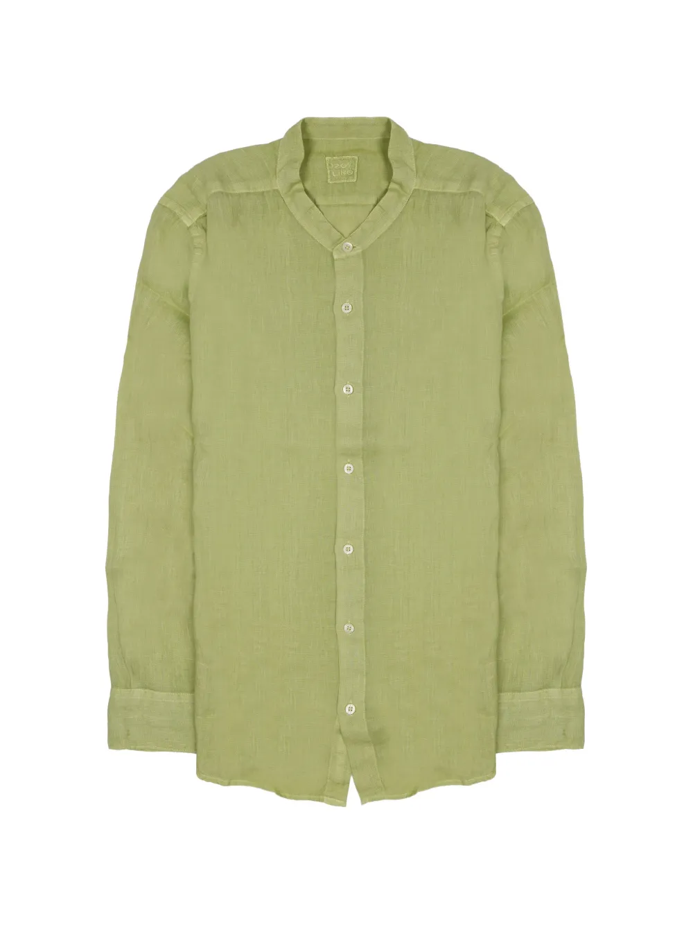 120% Lino band-collar long-sleeve shirt - Verde