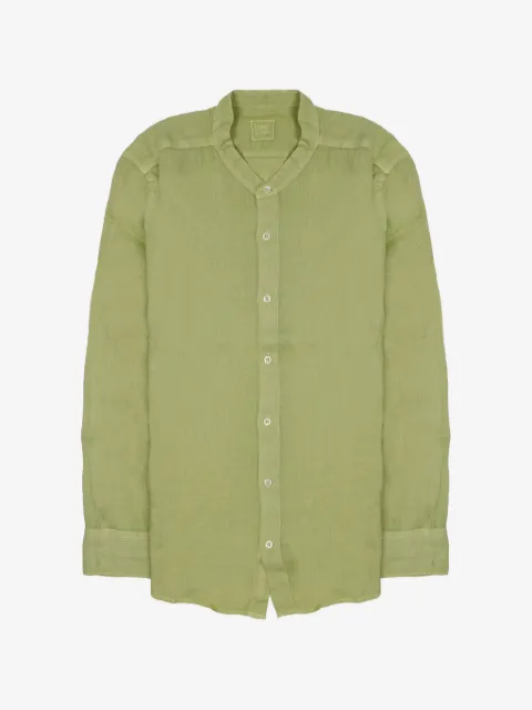 120% Lino camisa manga larga con cuello mao