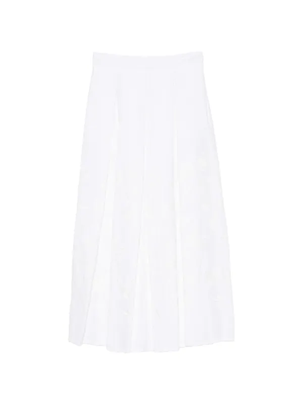 Eleventy Floral-embroidery Midi Skirt in White