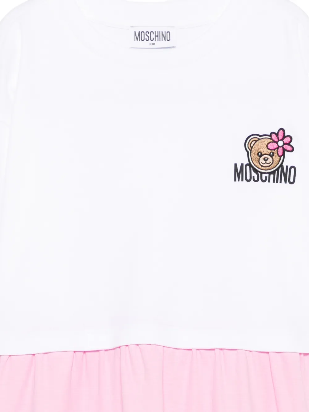 Moschino Kids Gesmockte jurk met teddybeer patch Wit