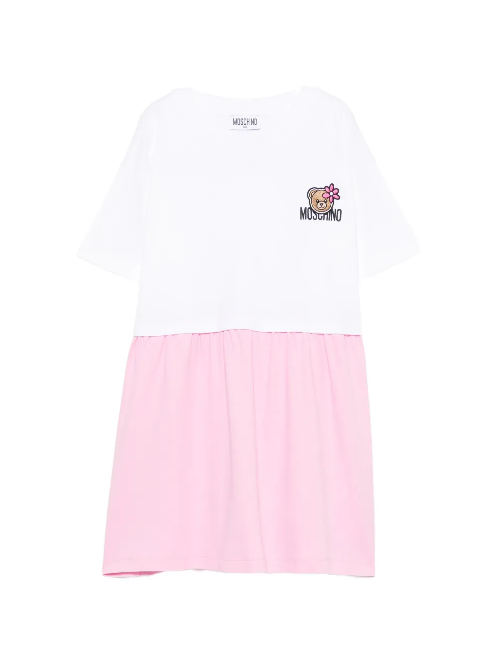 Moschino Kids Teddy Bear patch gathered dress - Bianco