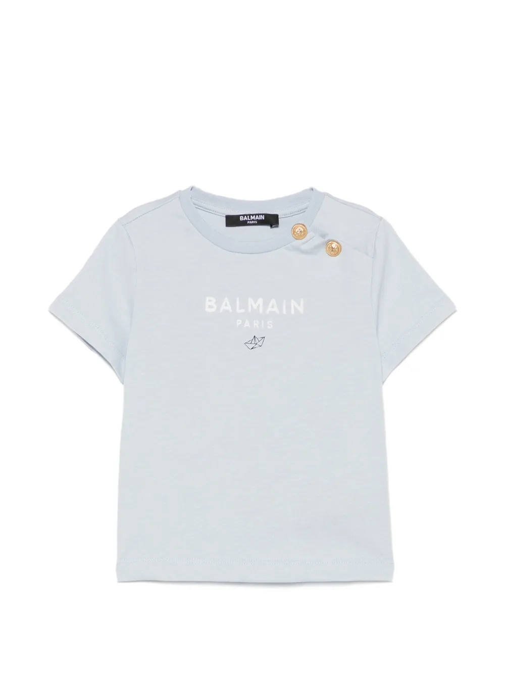 Balmain Kids logo-print buttoned T-shirt - Blu