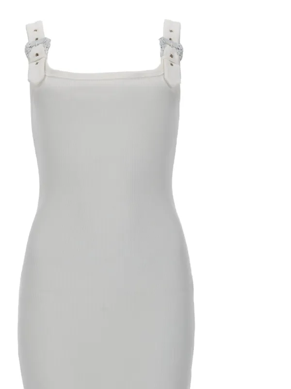 buckle strap bodycon dress Versace Jeans Couture With Decorative Buckles On The Straps, Women's, White SPRING 2026 FIND YOUR PERFECT FIT*** Select your size:17 make a dress longer