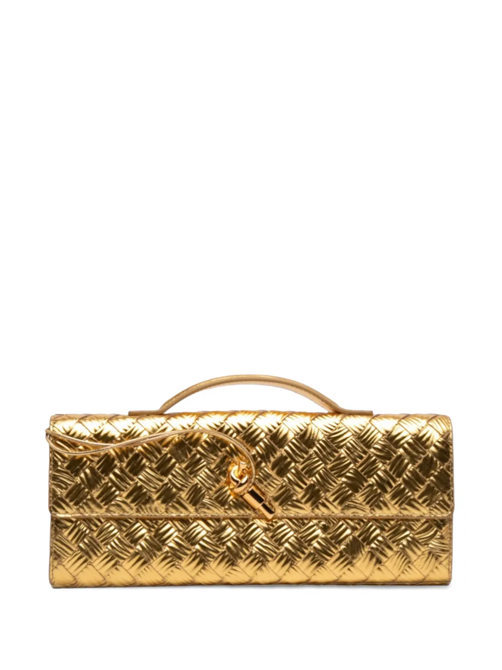 Bottega Veneta Pre-Owned 2012-2025 Wood Embossed Metallic Leather Intrecciato Andiamo clutch bag - Gold