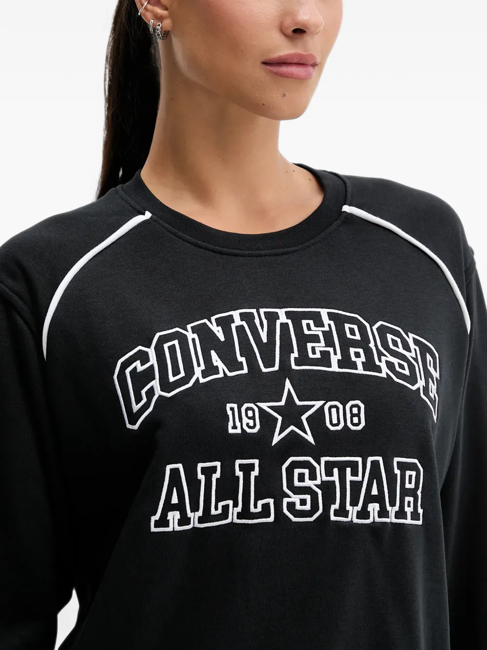 Converse logo-embroidered piping-detail sweatshirt Zwart