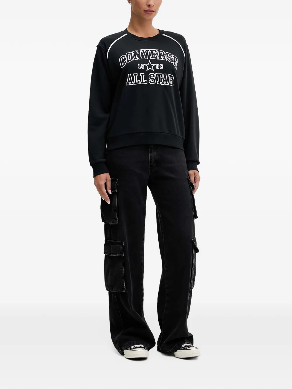 Converse logo-embroidered piping-detail sweatshirt Zwart