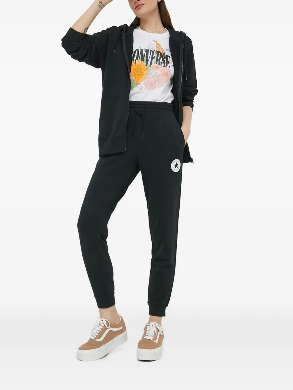 Converse go-to Chuck patch classic fit full zip hoodie Zwart