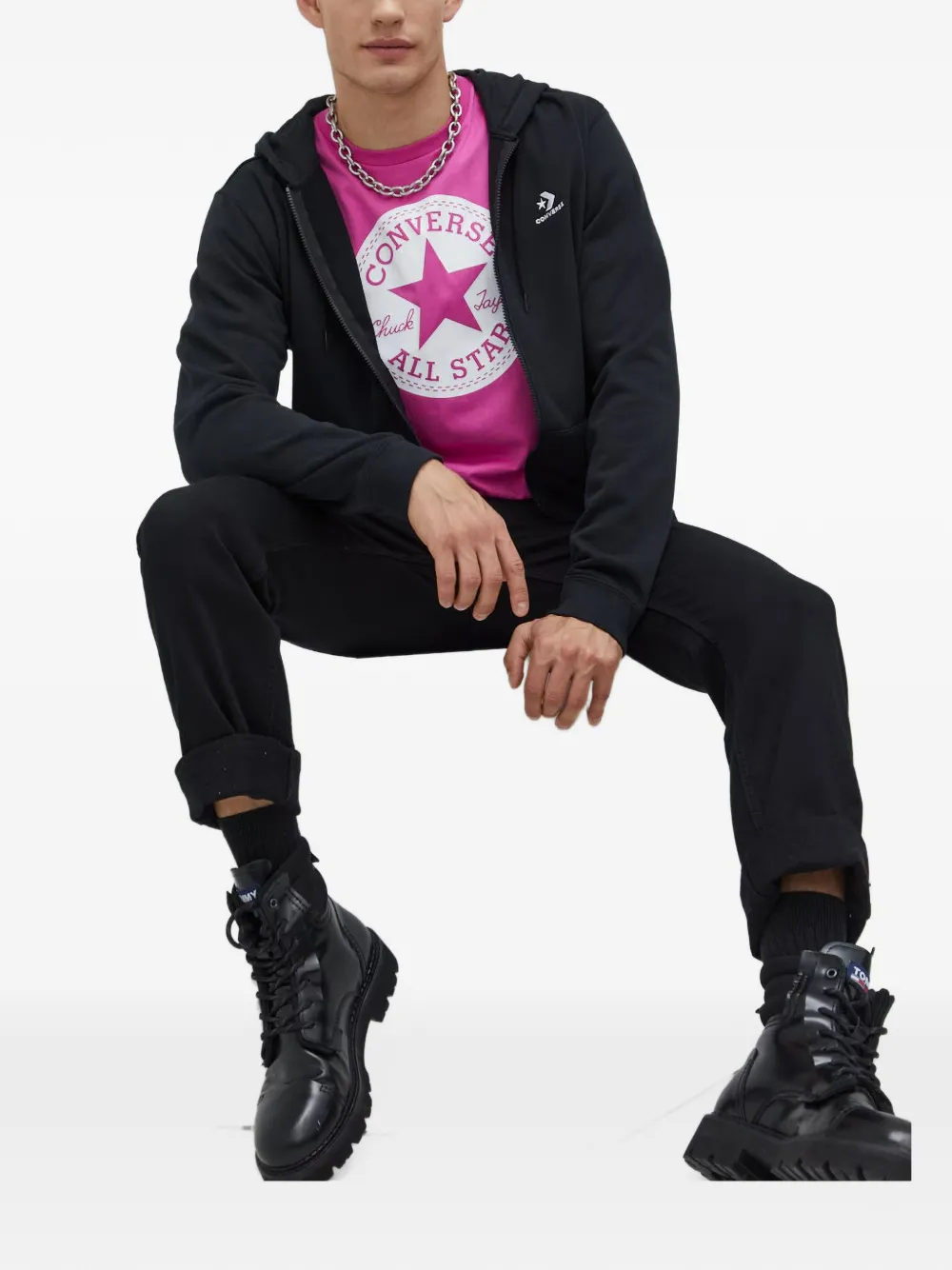 Converse go-to Chuck patch classic fit full zip hoodie Zwart