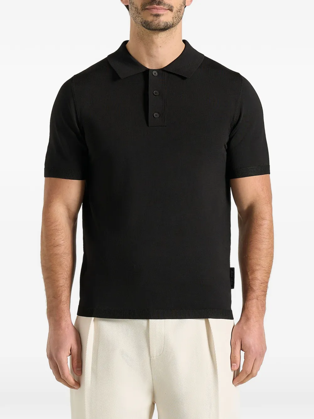 Manière De Voir Bryn ribbed polo shirt – Black
