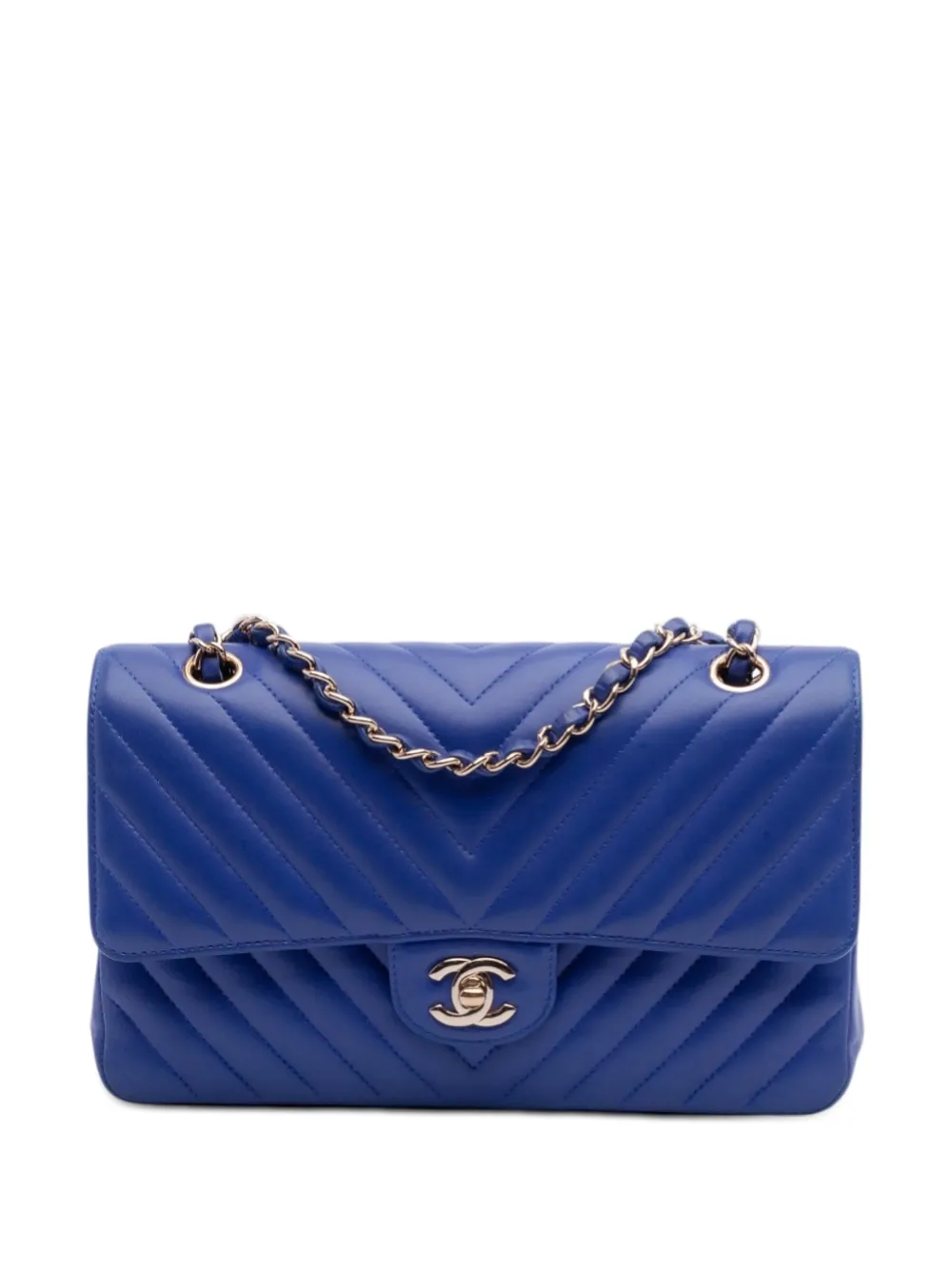 CHANEL Pre-Owned 2017-2018 Medium Classic Chevron Lambskin Double Flap shoulder bag - Blu