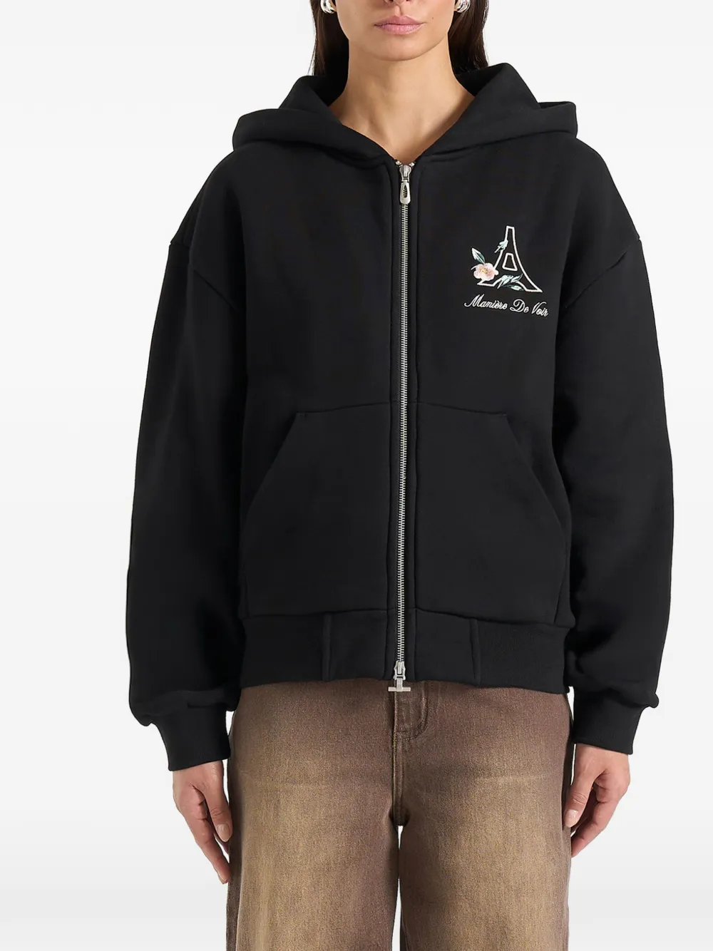Manière De Voir JS009 floral Eiffel zip hoodie - Nero