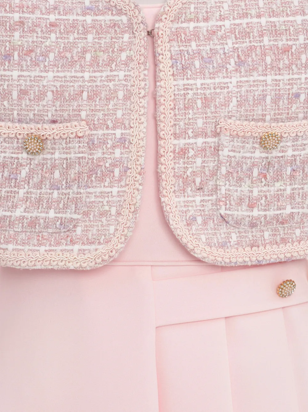 Dress & Fleur Florel tweed jurk set Roze