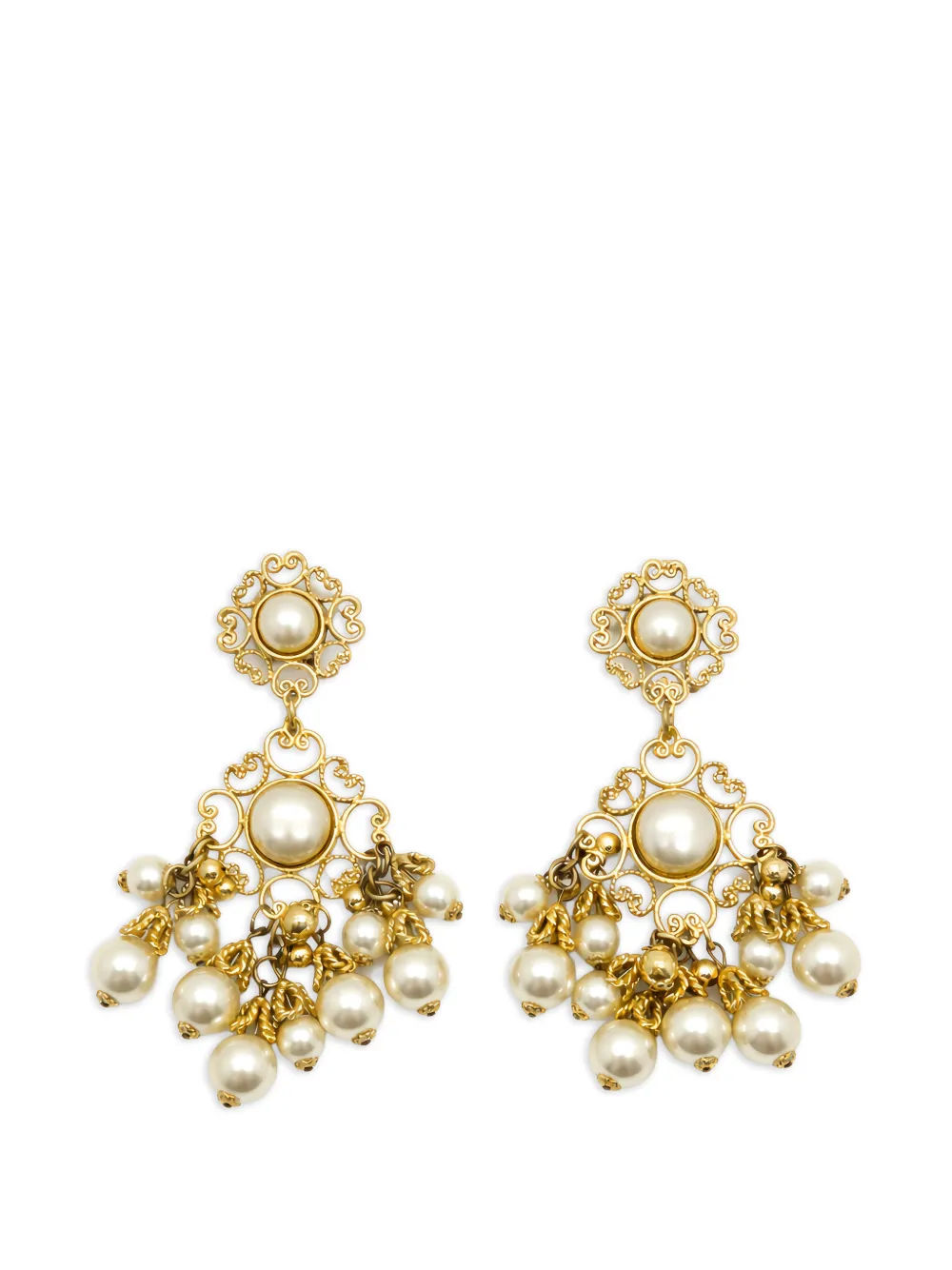 Jennifer Gibson Jewellery Orecchini chandelier con perle anni '80 - Oro