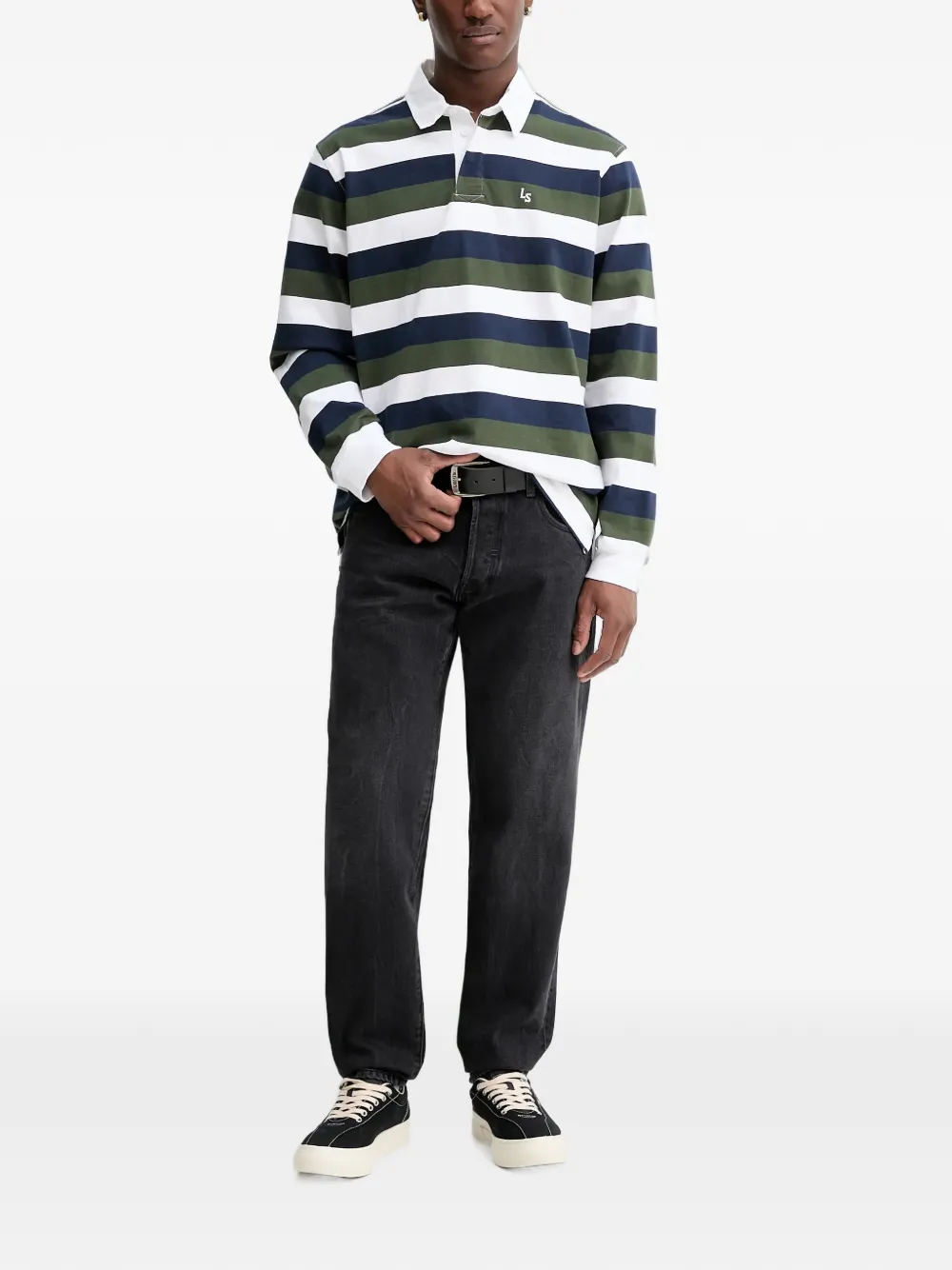 Levi's Union Rugby striped long-sleeve polo shirt Wit