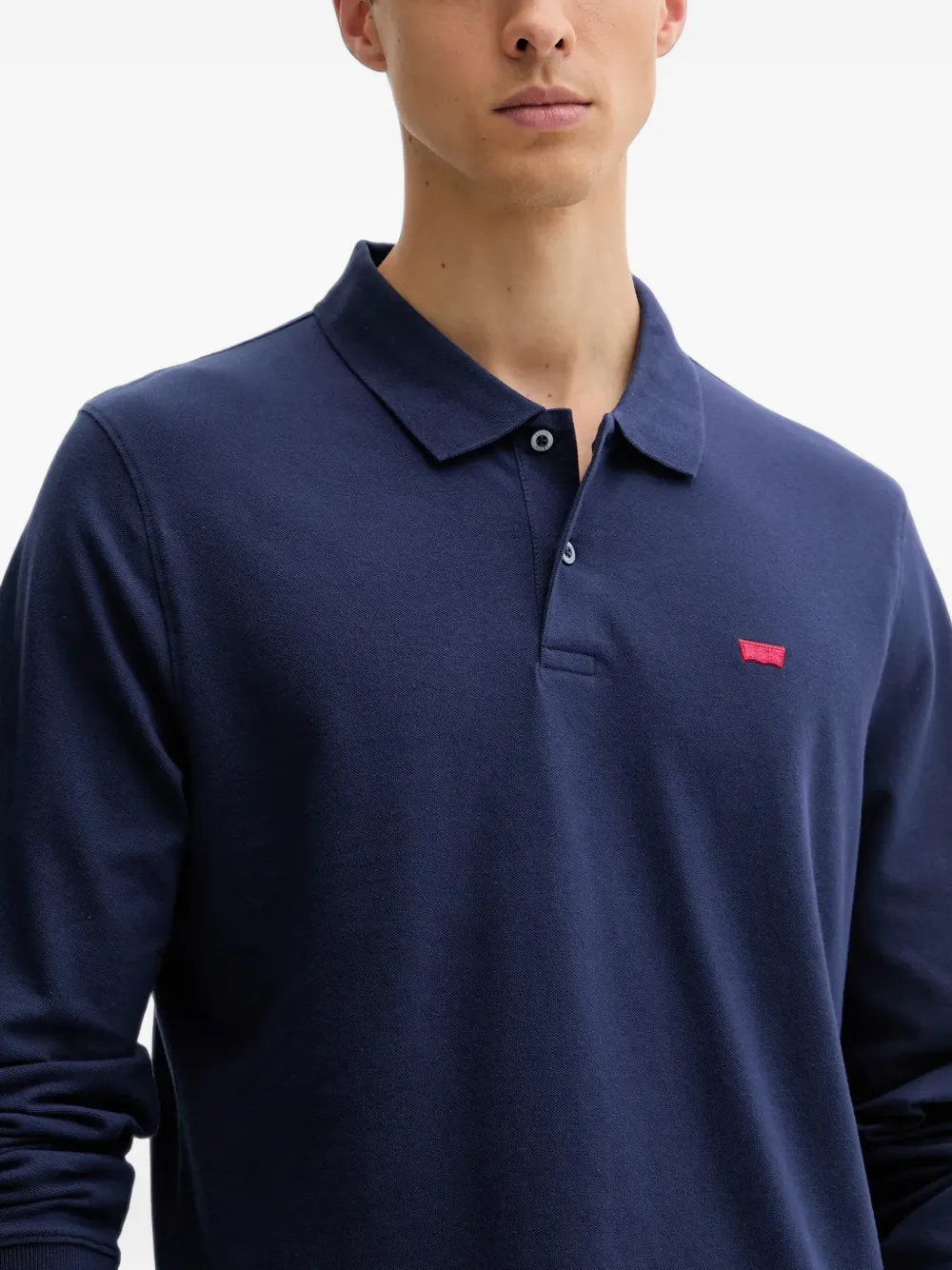 Levi's Housemark poloshirt met logo-patch en lange mouwen Blauw