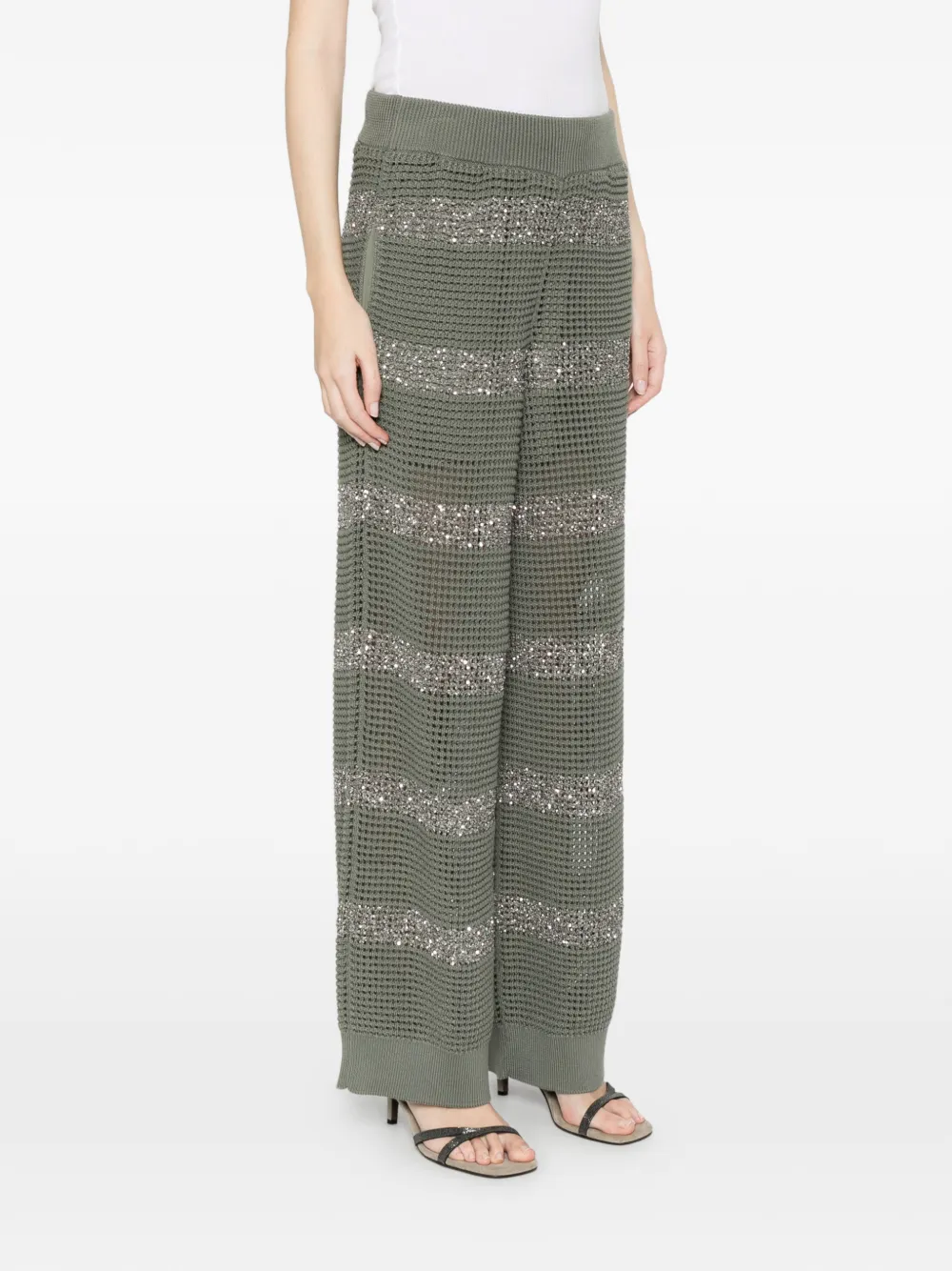  Brunello Cucinelli Sequin Striped Trousers - Green 