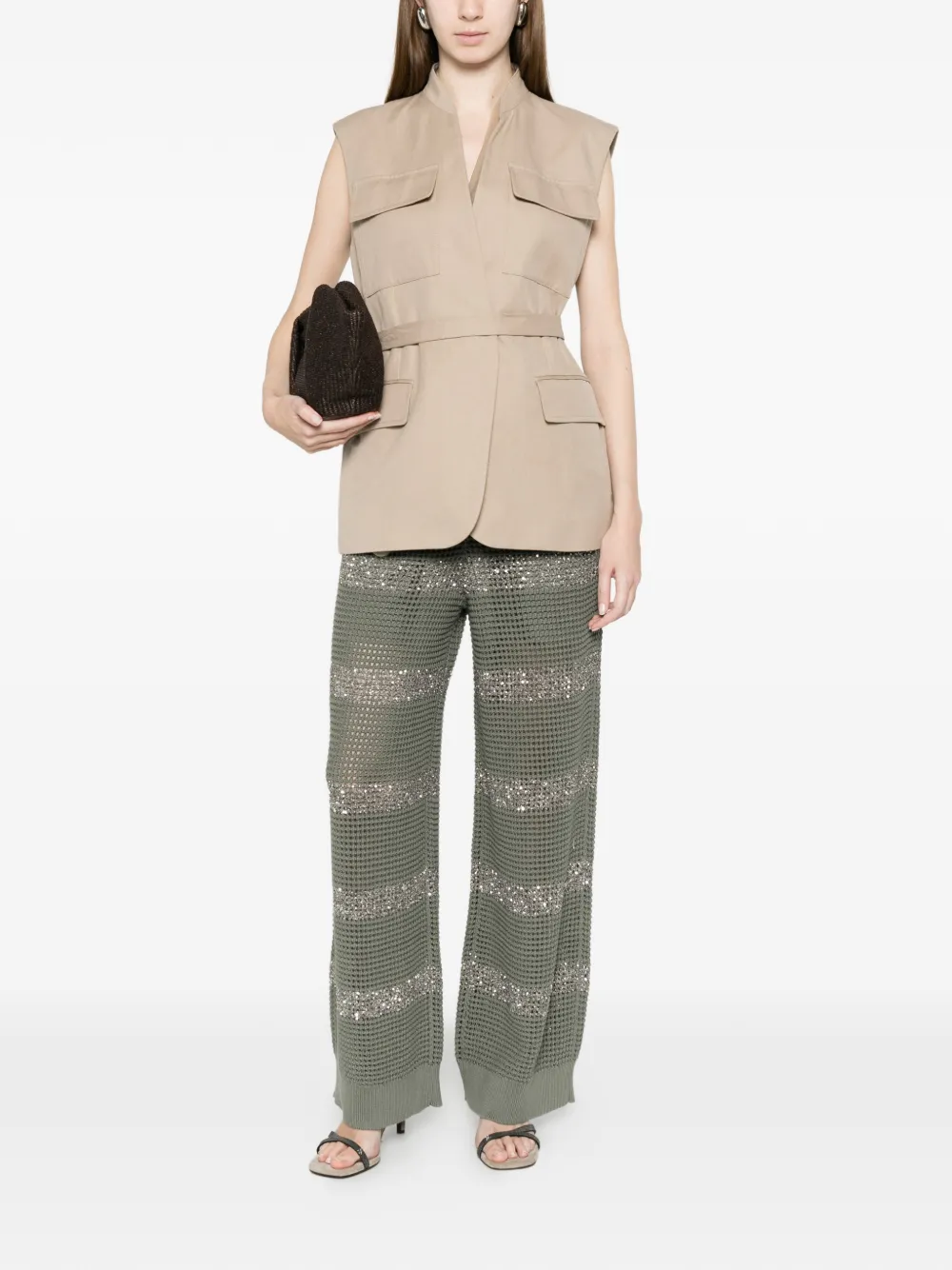  Brunello Cucinelli Sequin Striped Trousers - Green 