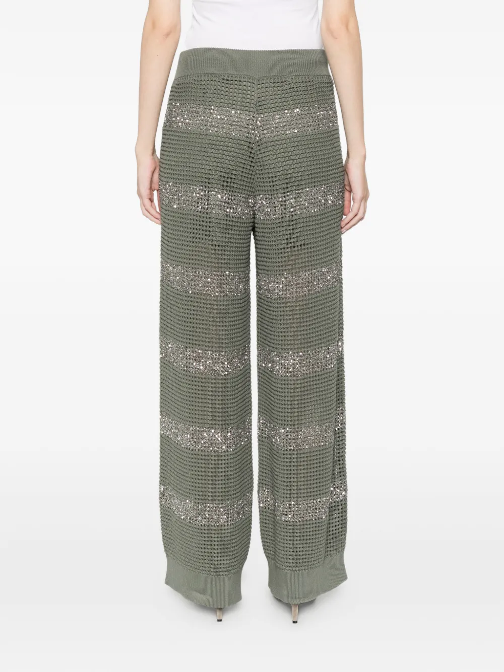 Brunello Cucinelli Gestreepte broek met pailletten Groen