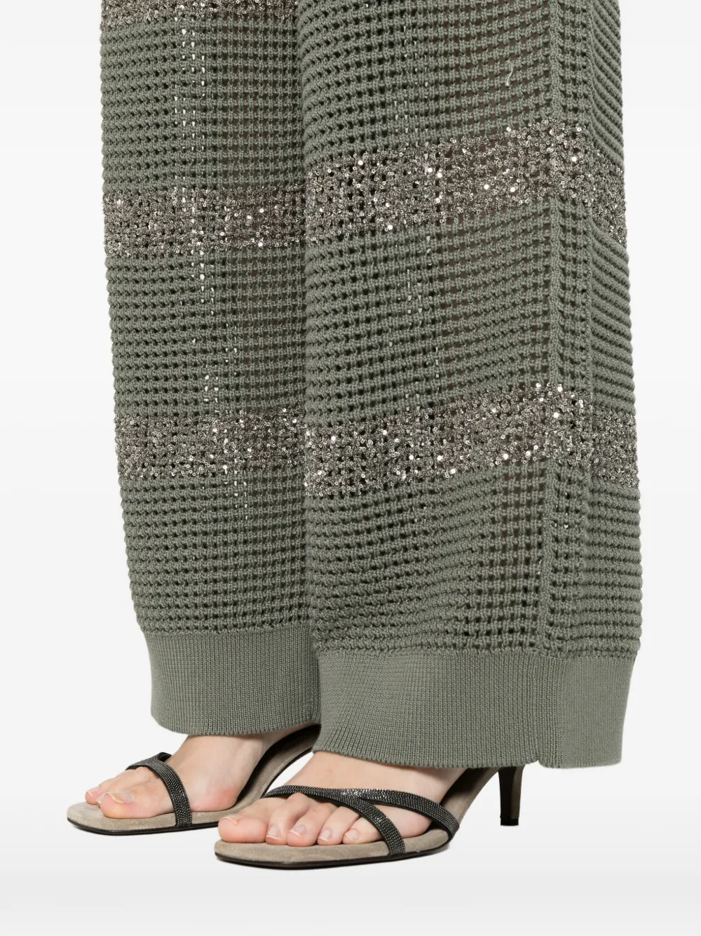 Brunello Cucinelli Gestreepte broek met pailletten Groen