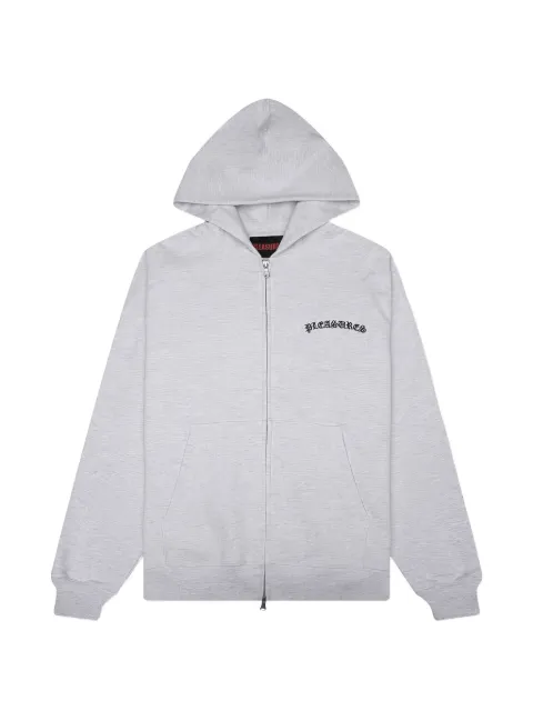 Pleasures zip embroidered hoodie