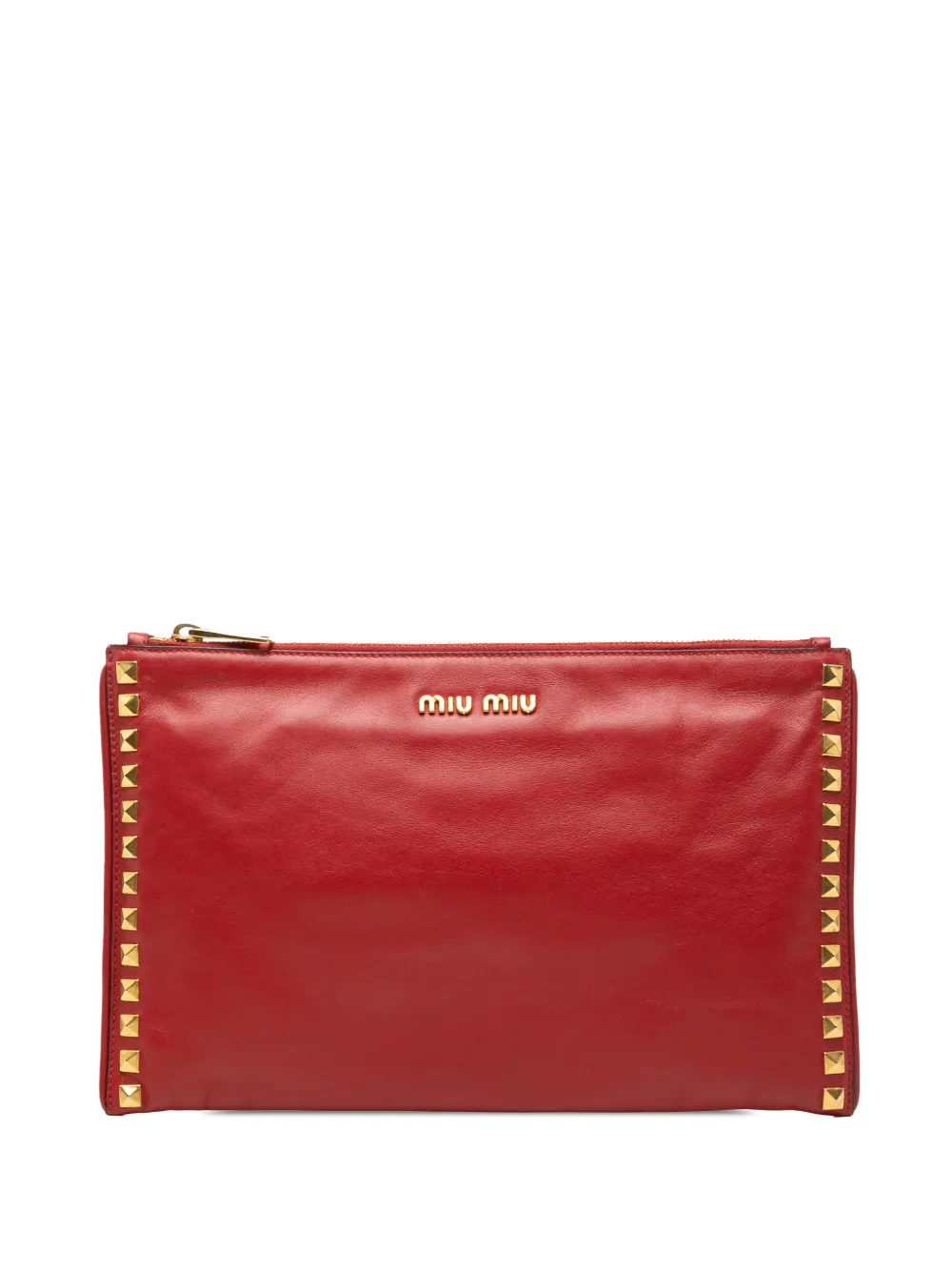 Miu Miu Pre-Owned 2010-2025 Studded Leather Zip clutch bag - Rosso
