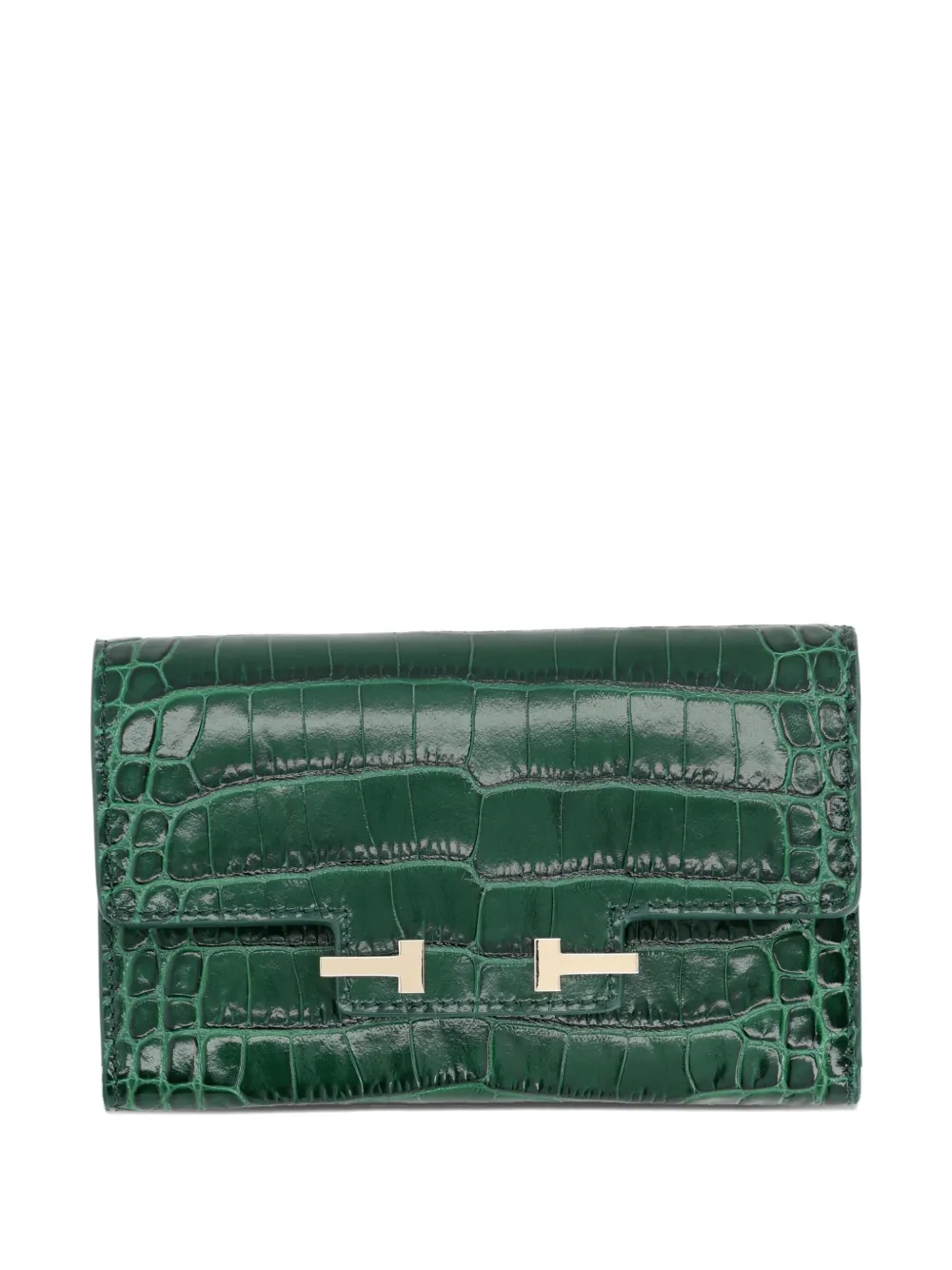 Tom Ford T-bar Reptile-effect Wallet In Green