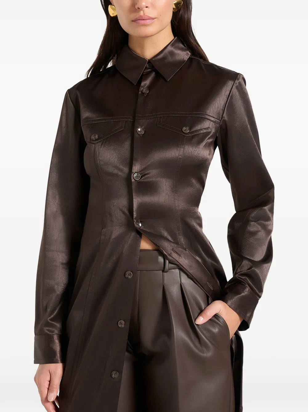 Manière De Voir Etta tie crinkled shirt - Marrone