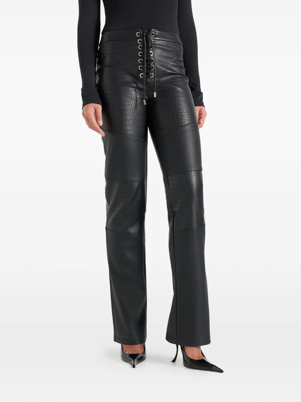 Manière De Voir Seren croc-embossed lace-up trousers - Nero