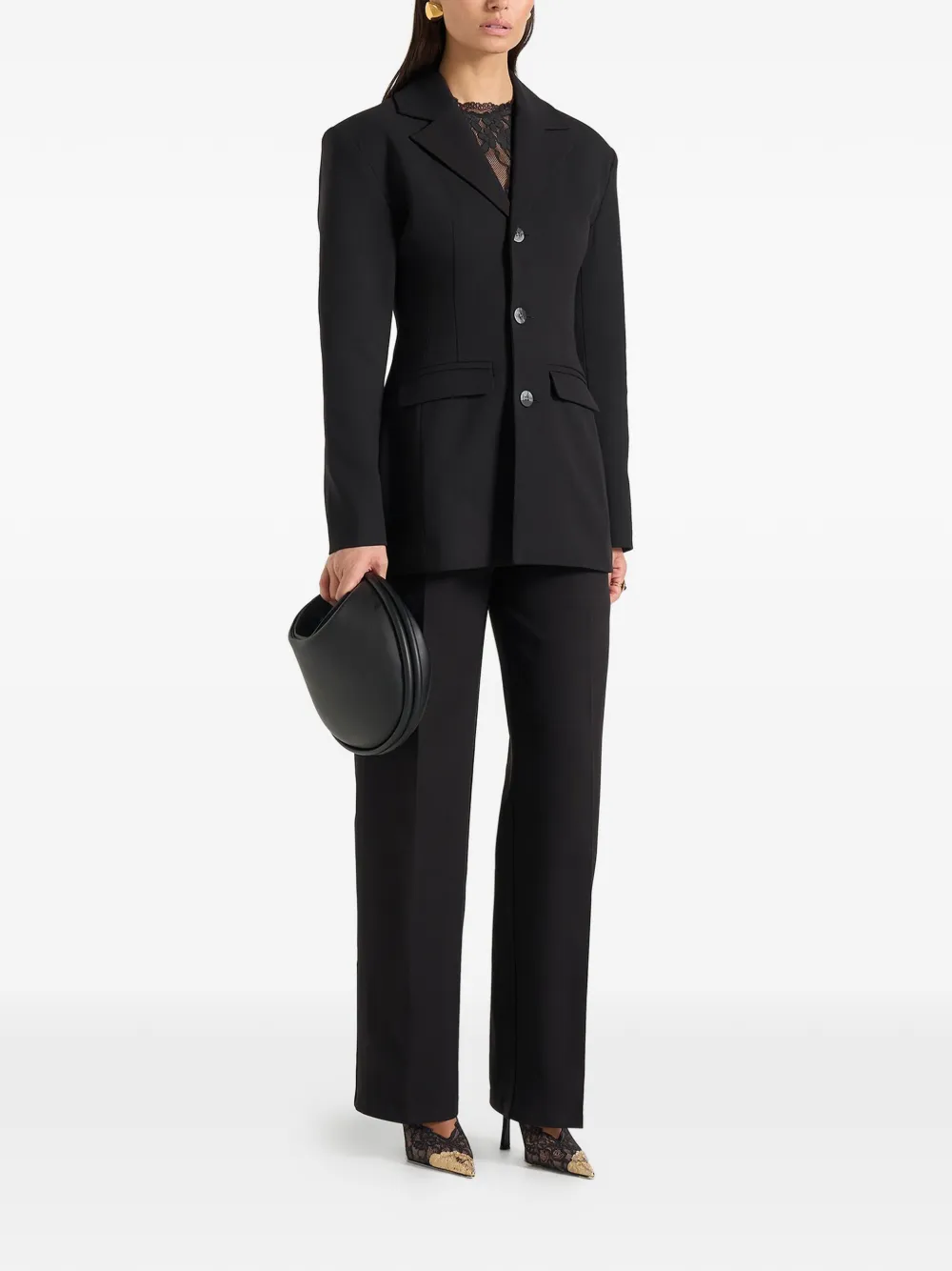 Manière De Voir Claire blazer met brede schouders en gesmockte taille Zwart